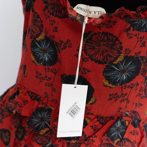 ULLA JOHNSON Adyna Sleeveless Midi Dress in Poppy Floral - Women's Size 10 - Picture 14 of 15